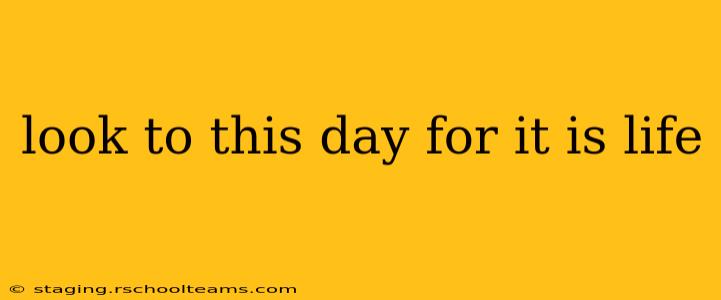 look to this day for it is life